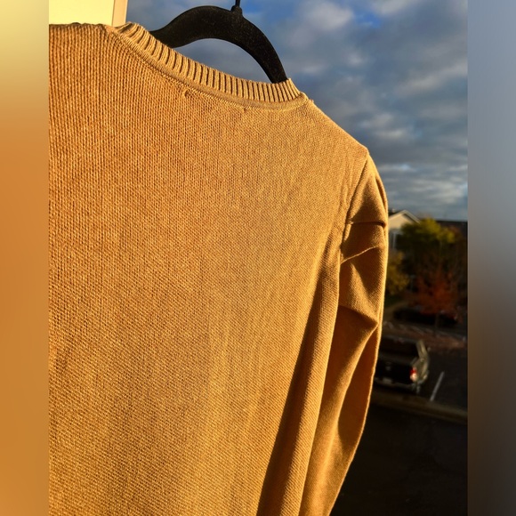 🆕 AZI New York Mustard Gold Chain-Neck Puff Sleeve 100% Cotton Sweater Size S - Picture 11 of 16